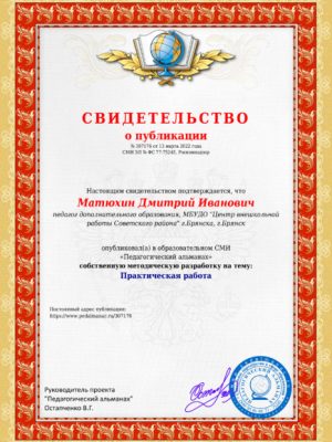 Свидетельство о публикации